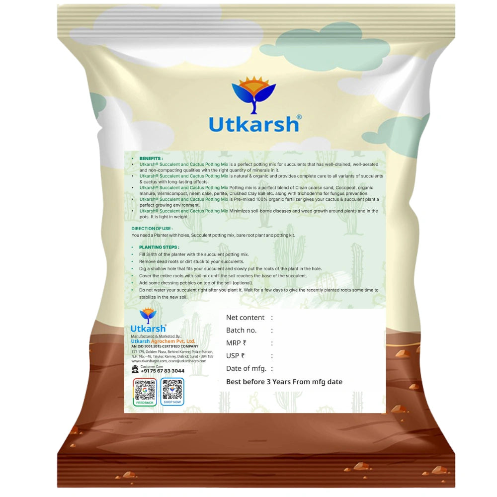 Organic Succulent & Cactus Potting Mix | 100% Natural Soil Blend with Trichoderma, Perlite & Neem Cake | Promotes Strong Roots & Excellent Drainage for Succulents, Cacti & Indoor Plants