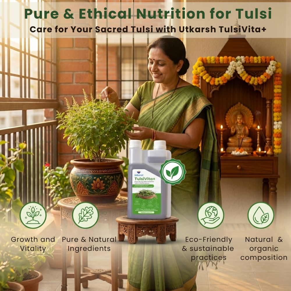 TulsiVita+ - Organic Liquid Potting Mixture for Tulsi Plants, 250 ml | Plant Growth Nutrients & Natural Fertilizer with Humic, Fulvic & Amino Acids & Seaweed for Healthy Growth & Flowering