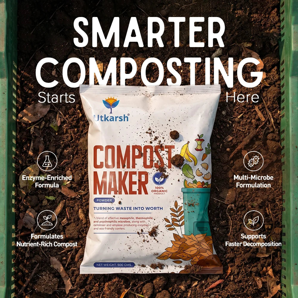 Compost Maker Powder for Home Garden | Fast-Active Natural Organic Waste Decomposer for Kitchen Waste, Vegetable & Fruit Scraps | Easy-to-Use, Odor-Free Compost Starter Powder