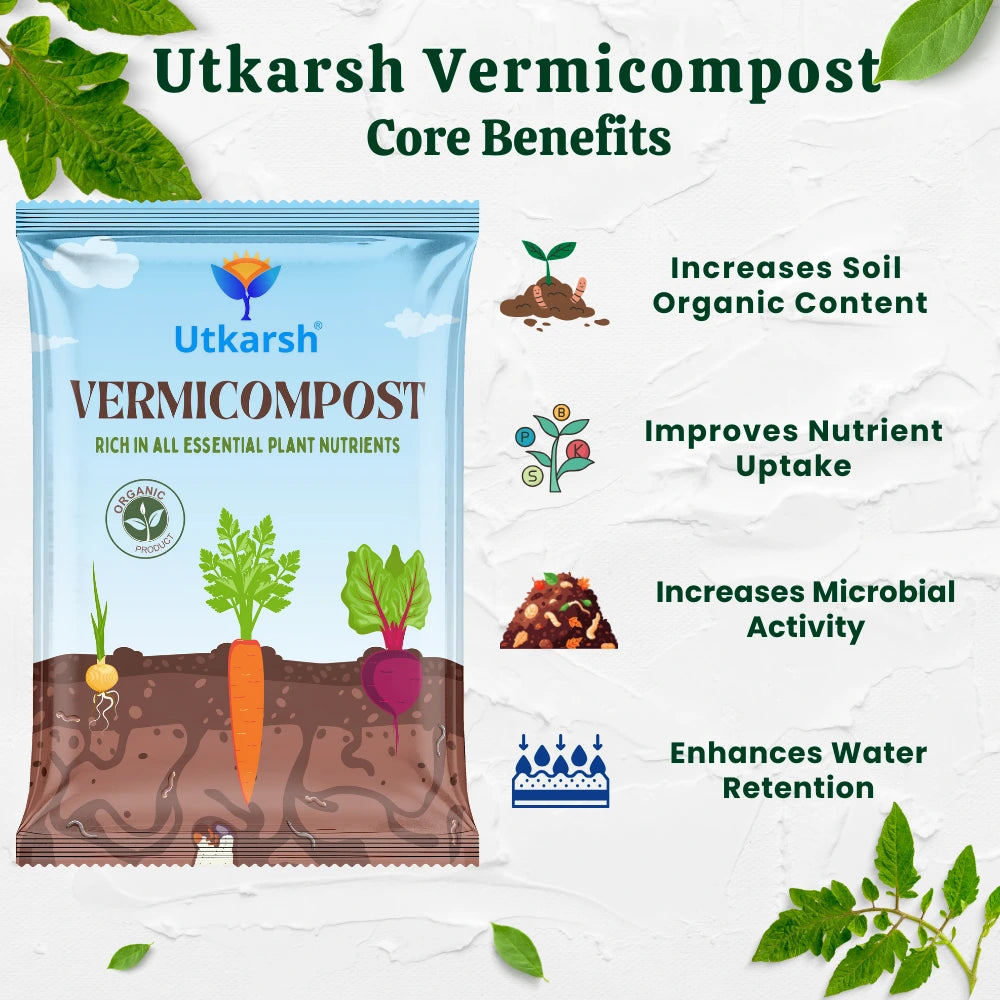 Vermicompost, 100% Natural Organic Fertilizer Manure for Plants, Nutrient Rich Compost for Home Garden, Ideal for All Gardening Use, Improves Plant Health, Water Retention & Soil Quality