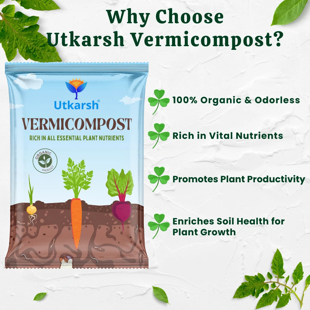 Vermicompost, 100% Natural Organic Fertilizer Manure for Plants, Nutrient Rich Compost for Home Garden, Ideal for All Gardening Use, Improves Plant Health, Water Retention & Soil Quality