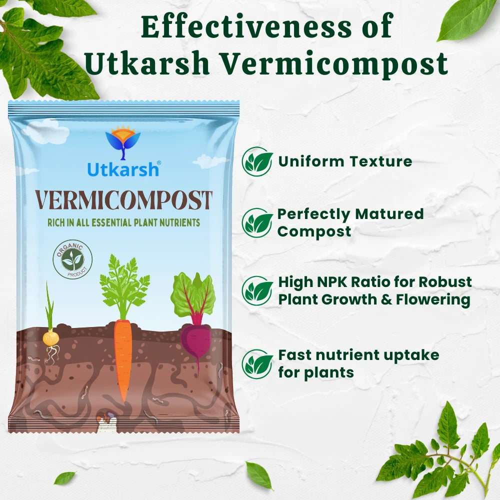 Vermicompost, 100% Natural Organic Fertilizer Manure for Plants, Nutrient Rich Compost for Home Garden, Ideal for All Gardening Use, Improves Plant Health, Water Retention & Soil Quality