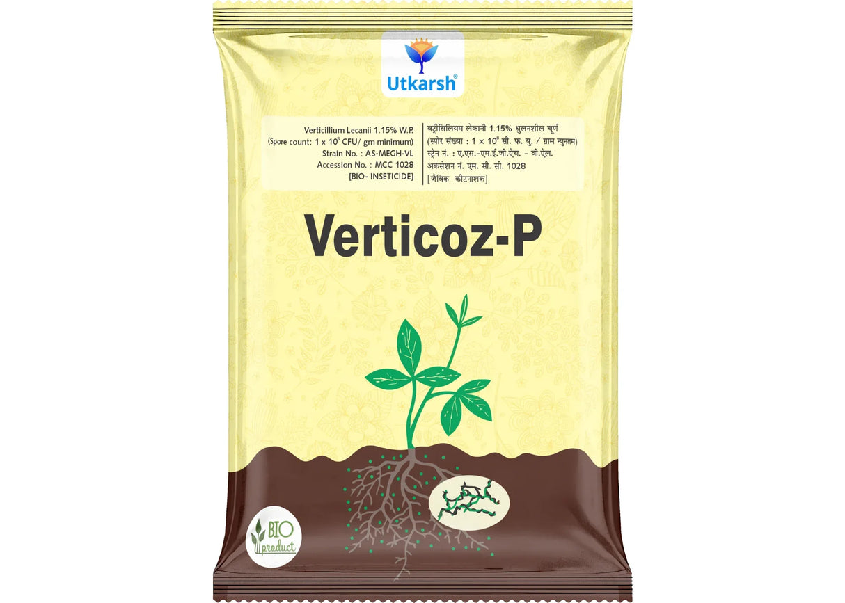 Verticillium Lecanii 1.15% W.P. 1 x 10 ^ 8 CFU/gm min. Bio Insecticides for Plants, Crops and Home Gardening - Verticoz-P - Utkarsh Agrochem Pvt ltd.