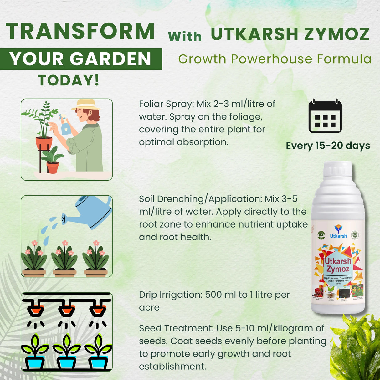 Liquid Seaweed Extract | Organic Plant Growth Promoter for Healthy Plants | Enhances Flowering & Improves Fruit Set | Biostimulant For Home Garden - Zymoz