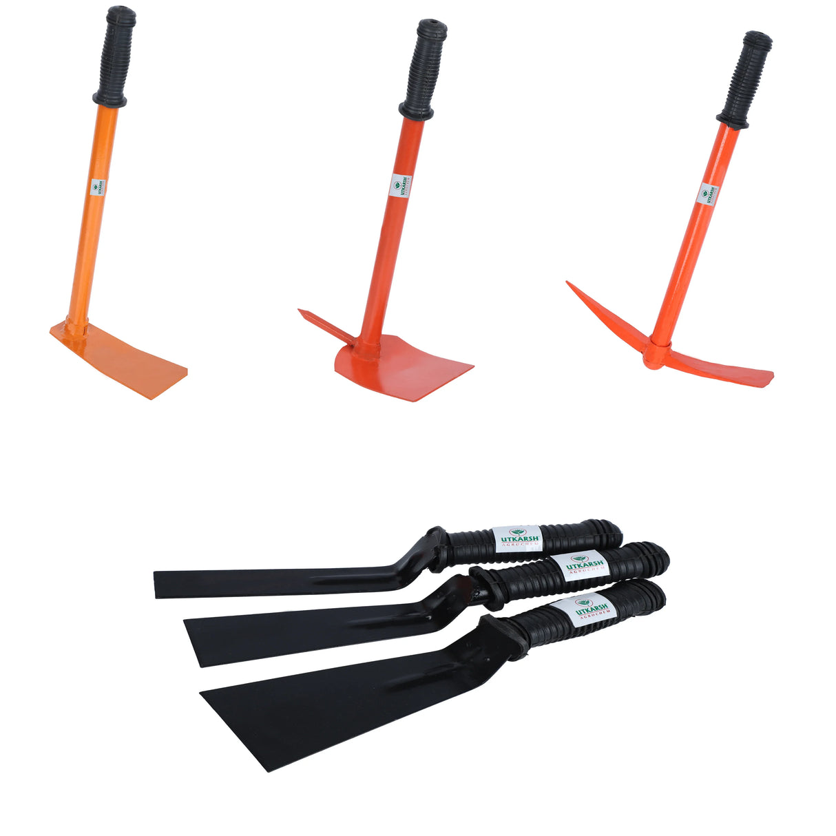 Pickaxe (Tiller), Hand Hoes with Prongs, 1, 2 & 3 Inch Khurpis- Combo of 6 - Utkarsh Agrochem Pvt ltd.