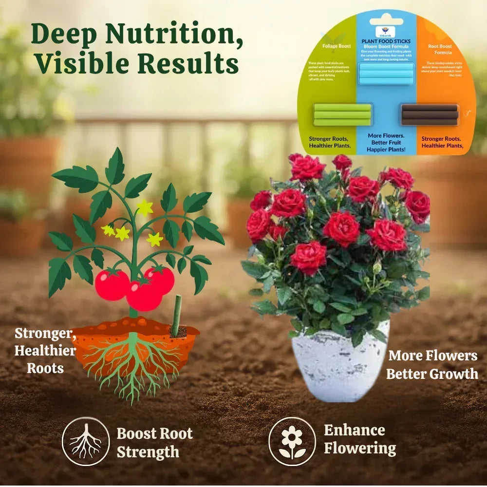 Plant Food Sticks Combo - Root, Foliage & Bloom- Pack of 15 Sticks (5 each) | Natural & Organic Nutrition for All Indoor & Outdoor Home Garden Plants | Multi-Purpose Plant Growth Booster - Utkarsh Agrochem Pvt ltd.