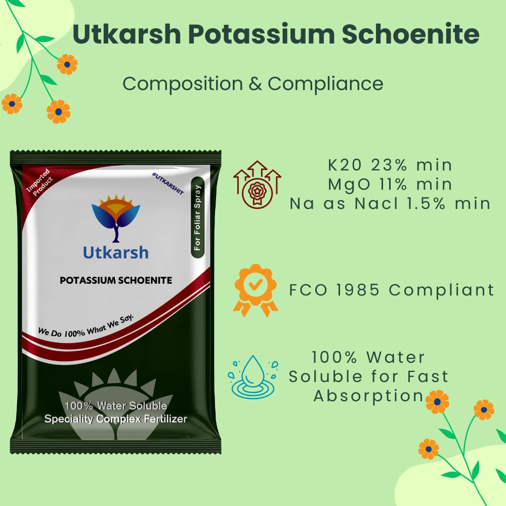 Potassium Schoenite, NPK 00 00 23 Fertilizers for Plants Growth & Home Garden | 100% Water Soluble Powder, Supplement for Fruits & Crops Yields