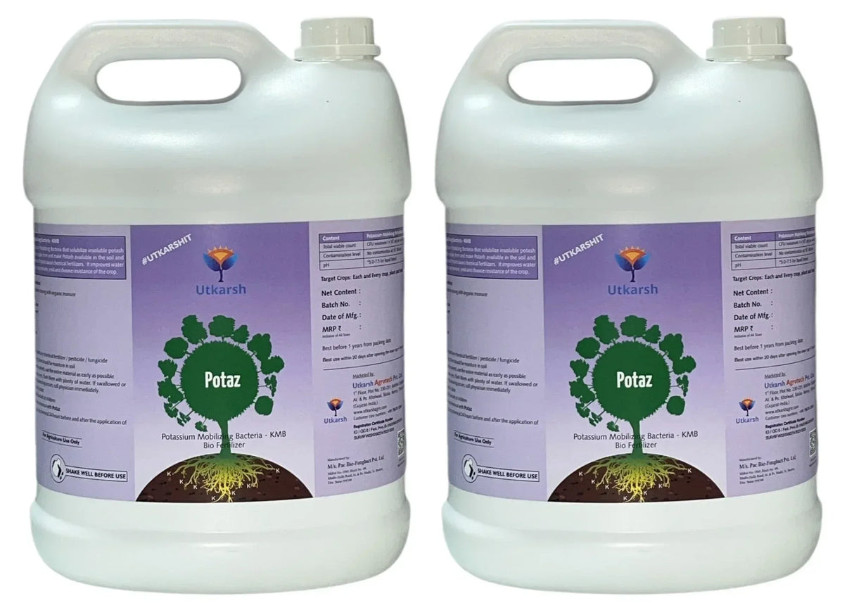 Potassium Solubilizing Bacteria - KSB, Liquid Bio Fertilizer for Plants Growth, Enhances Water Retention and Size, Colour, Quality & Yield of Fruits, Crops | Potaz - 20 Litre - Utkarsh Agrochem Pvt ltd.