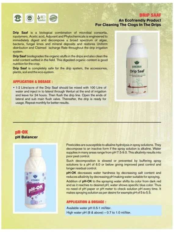 UTKARSH Spreader Ph Balancer Drip Saaf Brochure - Utkarsh Agrochem Pvt ltd.