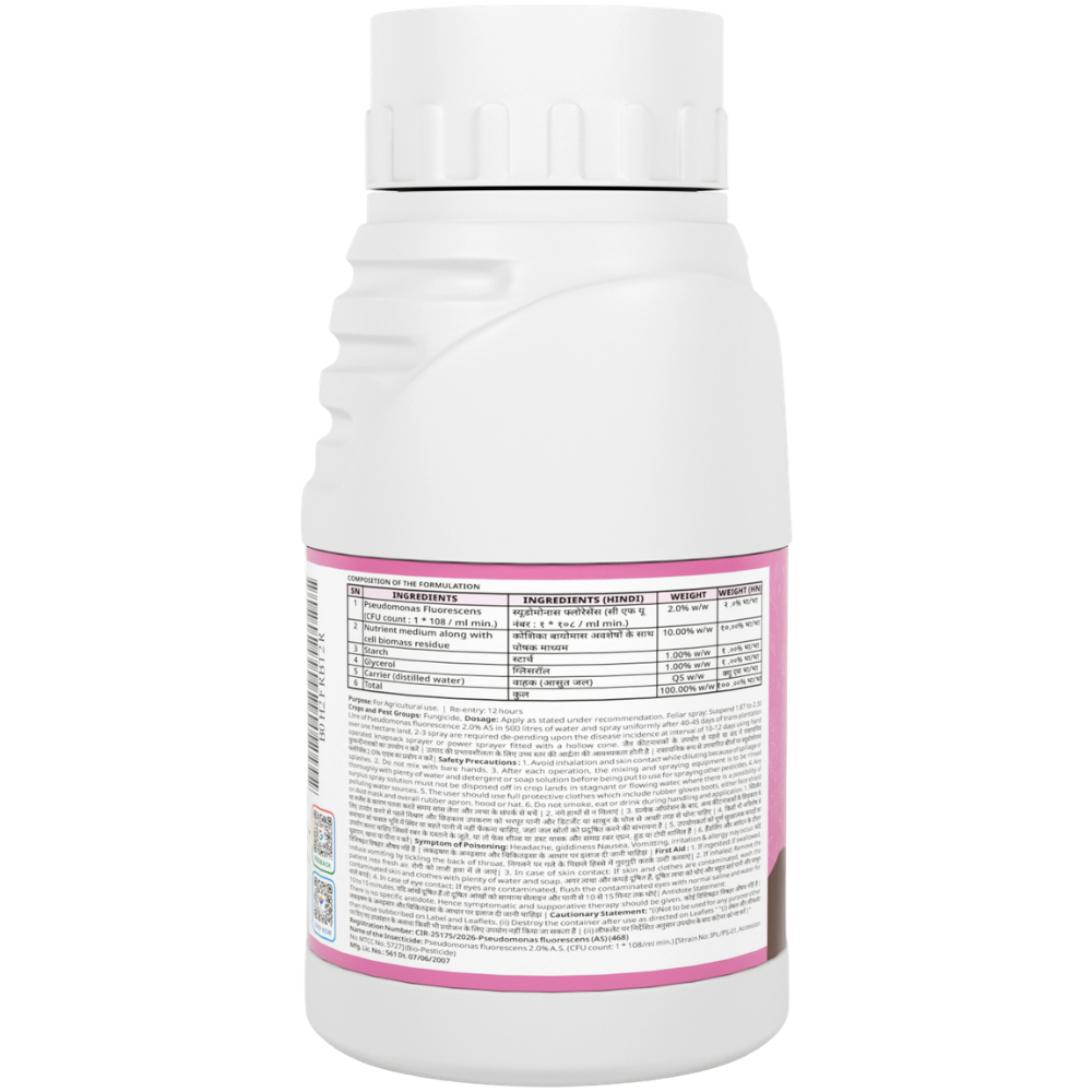 Pseudomonas Fluorescens Liquid, 2.0% W.P. CFU Count: 1 x 10^8 /ml min. for Plants, Crops and Home Gardening - Sudoz-L, BioFungiocides