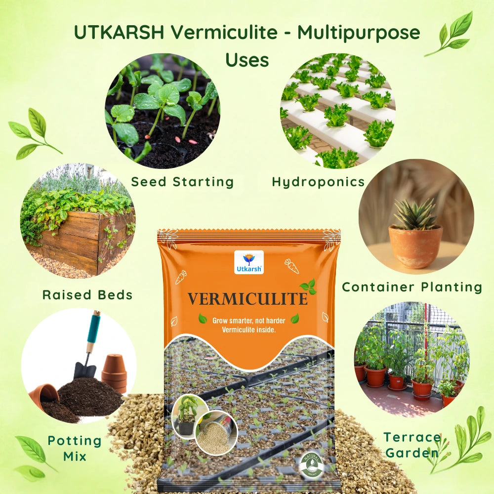 Vermiculite for Home Terrace Garden, Horticulture & Hydroponics 100% Natural, Organic Potting Soil Mix Additive & Nutrient Absorption | Size: 1 - 6 mm