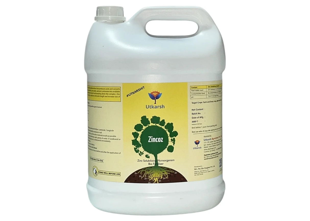 Zinc Solubilizing Microbes, Liquid Bio Fertilizer for Plants Growth, Increases Leaf Size & Promotes Healthy Green Foliage of Plants & Internode Length | Zincoz - Utkarsh Agrochem Pvt ltd.