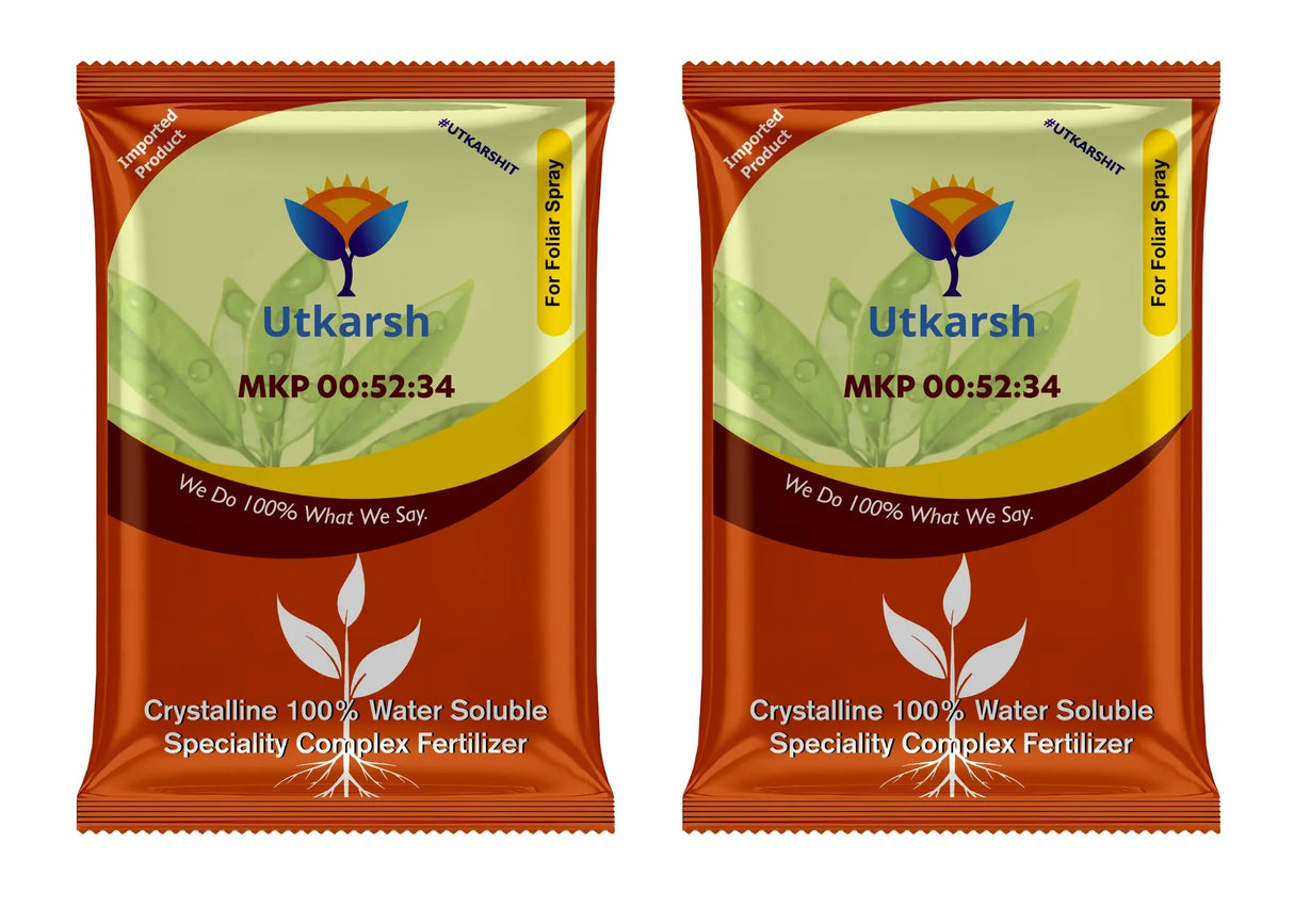 MKP 00 52 34 - Mono Potassium Phosphate, 100% Water Soluble Foliar Spray Nutrition | NPK Fertilizers for Growth, Flowering & Fruiting in Plants, Home Garden - Utkarsh Agrochem Pvt ltd. 