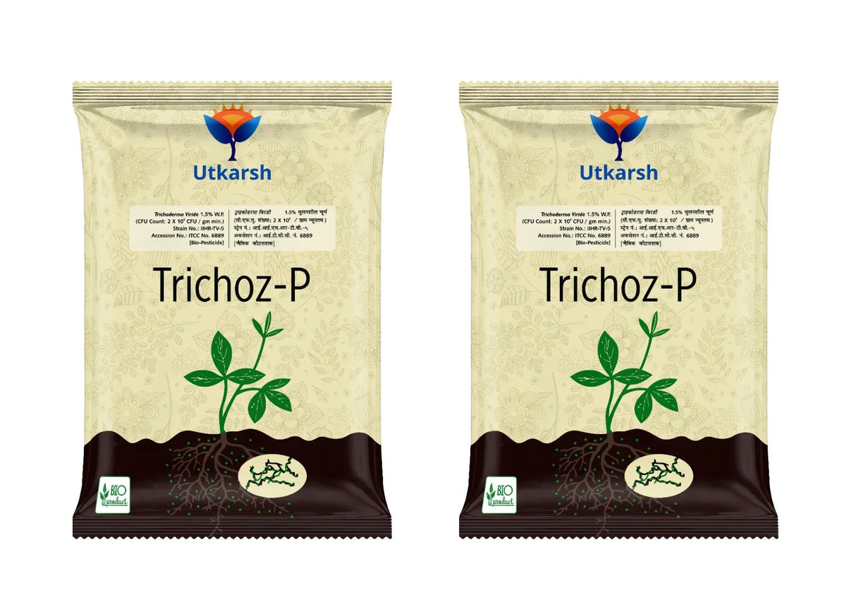 Trichoderma Viride 1.5% W.P.: 2 x 10^6 CFU/gm min. Bio Fungicide for Plants, Crops and Home Gardening - Trichoz-P - Utkarsh Agrochem Pvt ltd. 