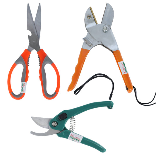 Pruner Cutters, Roll Cut Secateurs & Scissors- 3 Pc