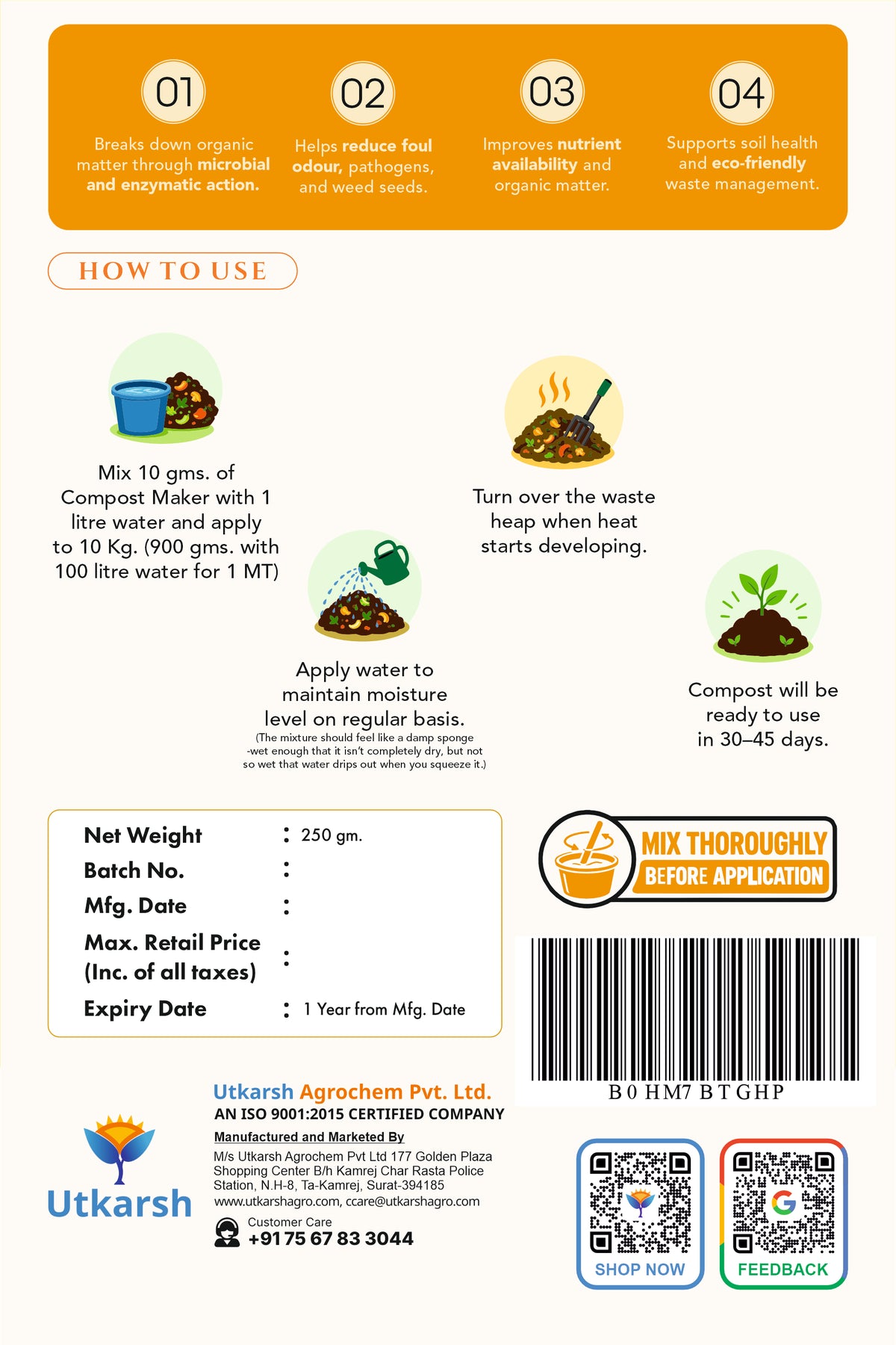 Compost Maker Powder for Home Garden | Fast-Active Natural Organic Waste Decomposer for Kitchen Waste, Vegetable & Fruit Scraps | Easy-to-Use, Odor-Free Compost Starter Powder