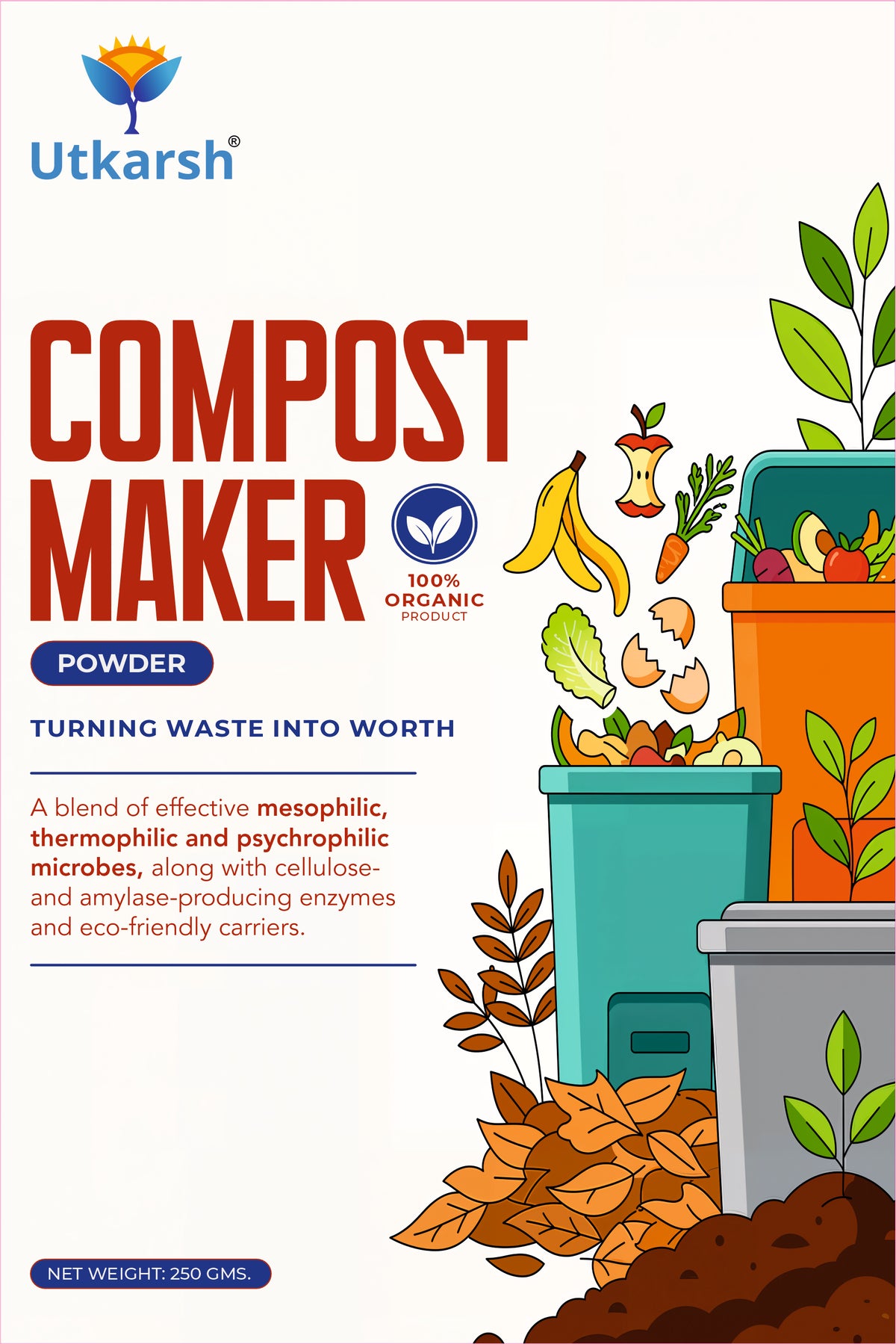 Compost Maker Powder for Home Garden | Fast-Active Natural Organic Waste Decomposer for Kitchen Waste, Vegetable & Fruit Scraps | Easy-to-Use, Odor-Free Compost Starter Powder