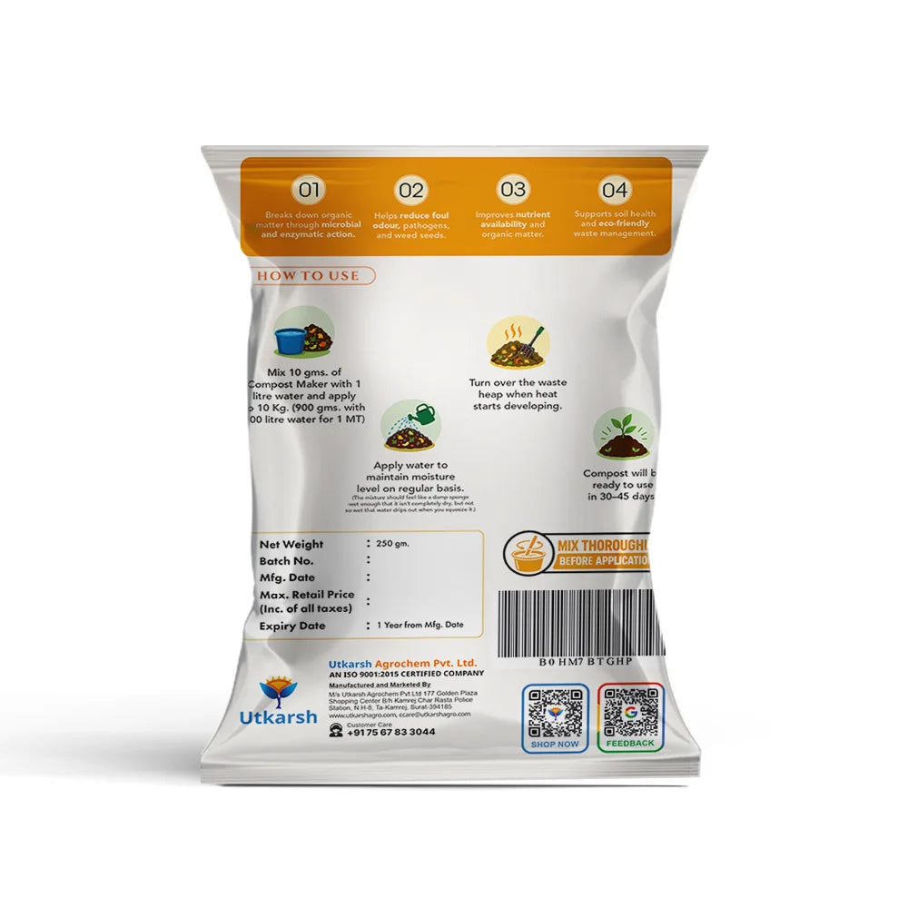 Compost Maker Powder for Home Garden | Fast-Active Natural Organic Waste Decomposer for Kitchen Waste, Vegetable & Fruit Scraps | Easy-to-Use, Odor-Free Compost Starter Powder