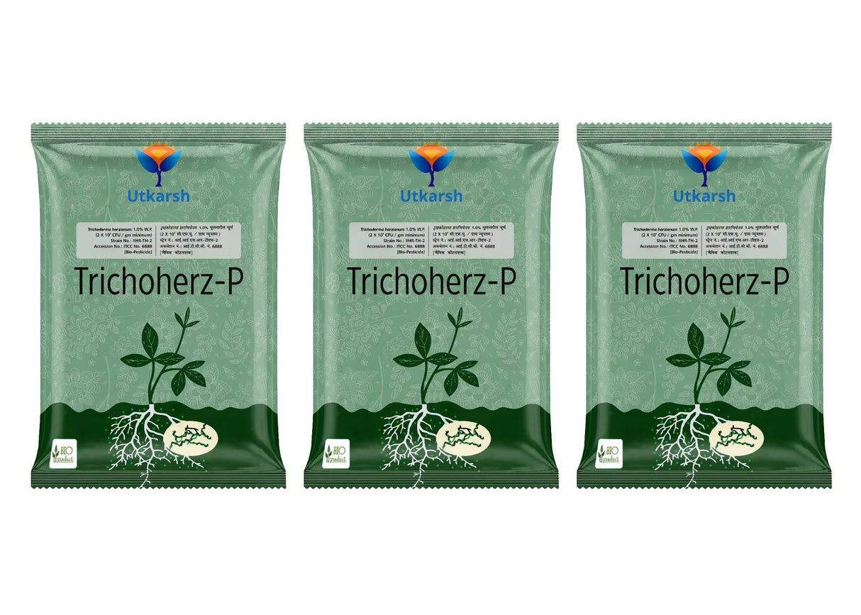 Trichoderma Harzianum 1% WP 2 x 10^6 CFU/gm min. Bio Fungicides for Plants, Crops and Home Gardening - Trichoherz-P - Utkarsh Agrochem Pvt ltd. 