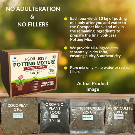 10Kg Soil Less 4 in 1 Potting Mixture - Cocopeat, Exfoliated Vermiculite, Neem Khad, Organic Plant Food | Pot Mix for Home Gardening or Terrace Garden - Utkarsh Agrochem Pvt ltd. 