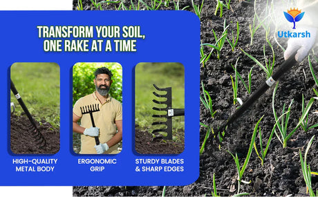 Garden Rake with 8 Teeth- 1 Pc - Utkarsh Agrochem Pvt ltd. 