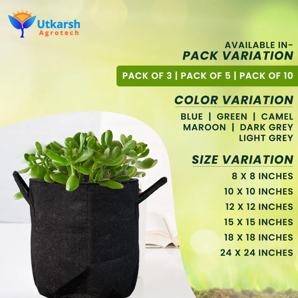 400 GSM Geotextile Fabric Growbags- Dark Grey, Pack of 5 - Utkarsh Agrochem Pvt ltd. 