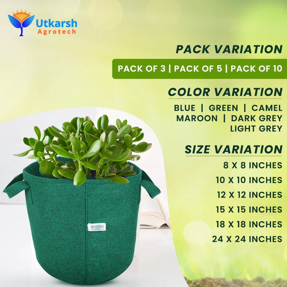 400 GSM Geotextile Fabric Growbags- Green, Pack of 10 - Utkarsh Agrochem Pvt ltd. 