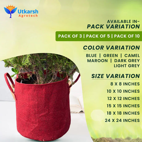 400 GSM Geo Textile Fabric Growbags- Maroon, Pack of 5 - Utkarsh Agrochem Pvt ltd. 