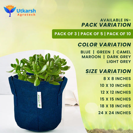 400 GSM Geotextile Fabric Growbags- Blue, Pack of 5 - Utkarsh Agrochem Pvt ltd. 