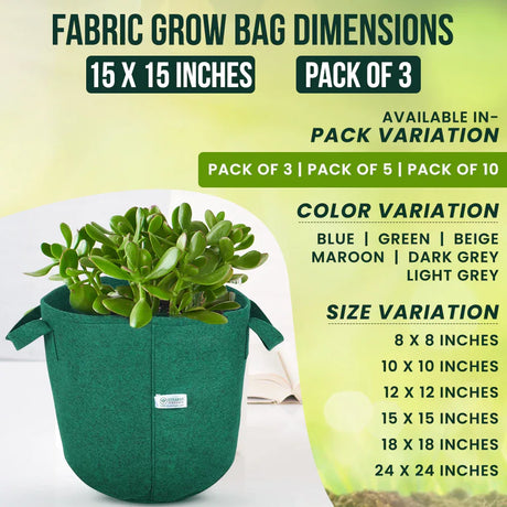 400 GSM Geotextile Fabric Growbags- Green, Pack of 3 - Utkarsh Agrochem Pvt ltd. 