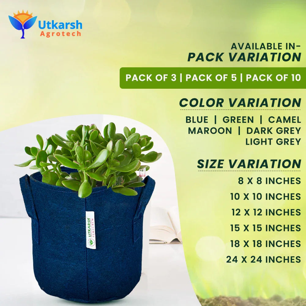 400 GSM Geotextile Fabric Growbags- Blue, Pack of 3 - Utkarsh Agrochem Pvt ltd. 