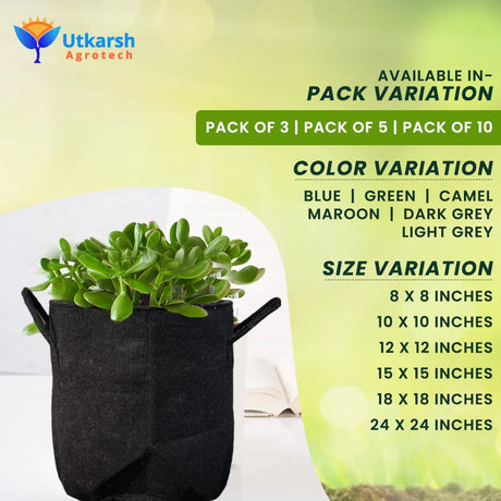 400 GSM Geotextile Fabric Growbags- Dark Grey, Pack of 3 - Utkarsh Agrochem Pvt ltd. 