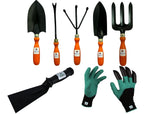 Essential Gardening Hand Tools - 7 pieces | Gardening Tool Set Combo | Durable Home Garden Tool Kit for Soil | Cultivator, Big and Small Trowel, Weeder, Fork, 3 inch Khurpi & ABS Garden Gloves - Utkarsh Agrochem Pvt ltd. 