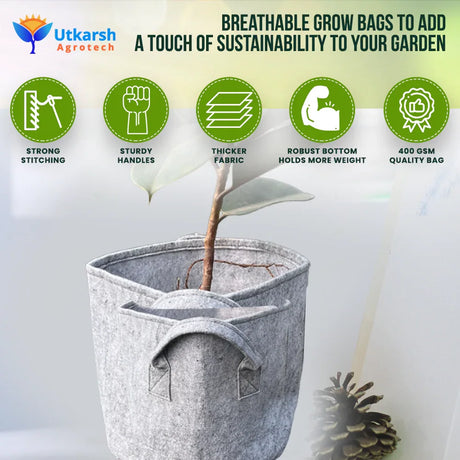 400 GSM Geotextile Fabric Growbags- Light Grey, Pack of 3 - Utkarsh Agrochem Pvt ltd. 