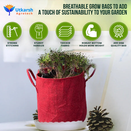 400 GSM Geotextile Fabric Growbags- Maroon, Pack of 3 - Utkarsh Agrochem Pvt ltd. 