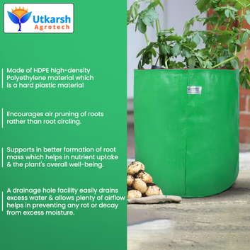 Utkarsh 200 GSM, UV Treated, Durable, Round HDPE Grow Bags for Indoor, Outdoor, Terrace Gardening | Leafy Vegetable for Balcony | Washable and Reusable Grow Bags for Vegetable, Fruit and Flower Plant / Green (9 Inch X 9 Inch)