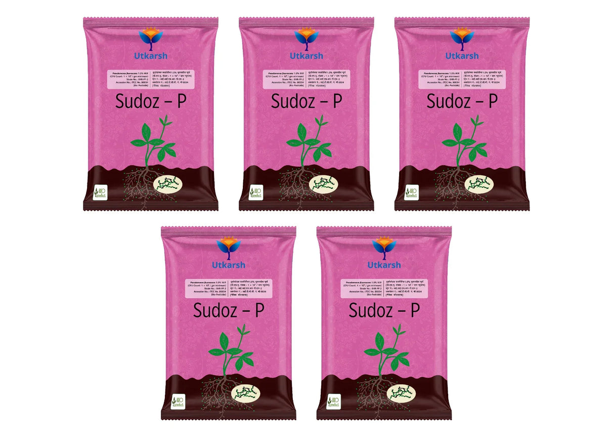 Pseudomonas Fluorescens 1.0% W.P. CFU Count: 1 x 10^8 / gm. min. Bio Fungicides for Plants, Crops and Home Gardening - Sudoz-P - Utkarsh Agrochem Pvt ltd. 