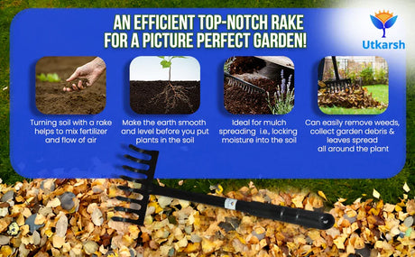 Garden Rake with 8 Teeth- 1 Pc - Utkarsh Agrochem Pvt ltd. 