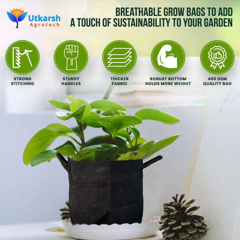400 GSM Geotextile Fabric Growbags- Dark Grey, Pack of 10 - Utkarsh Agrochem Pvt ltd. 
