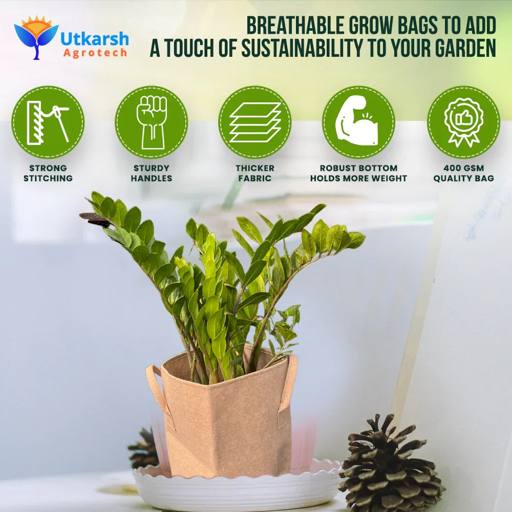 400 GSM Geo Textile Fabric Growbags- Beige, Pack of 5 - Utkarsh Agrochem Pvt ltd. 