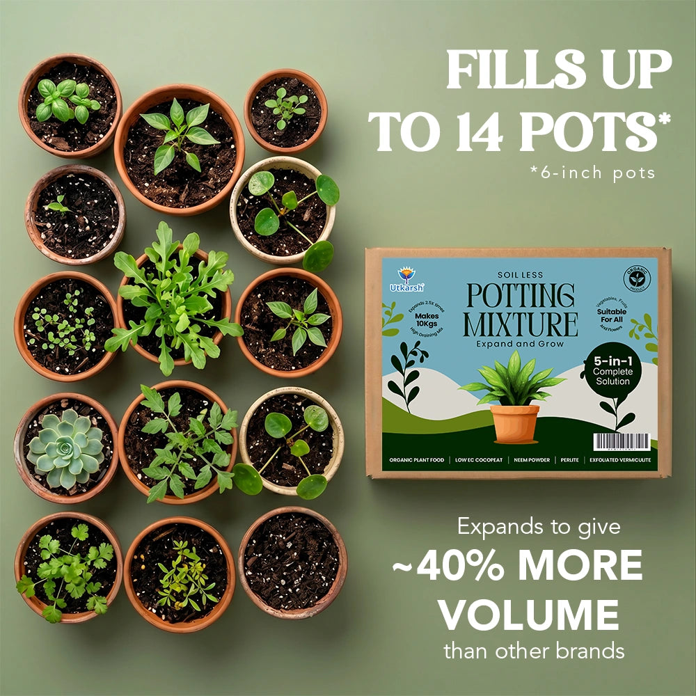 Utkarsh 5-in-1 Soil Less Potting Mixture- Makes 10Kg Fluffy Soil for Plants Home Garden | 3.75 Kg Dry Items- Cocopeat, Vermiculite, Neem Khad, Organic Compost & Perlite - Potting Soil Mix for Plants