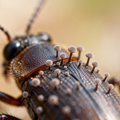 Spores attach to the insect