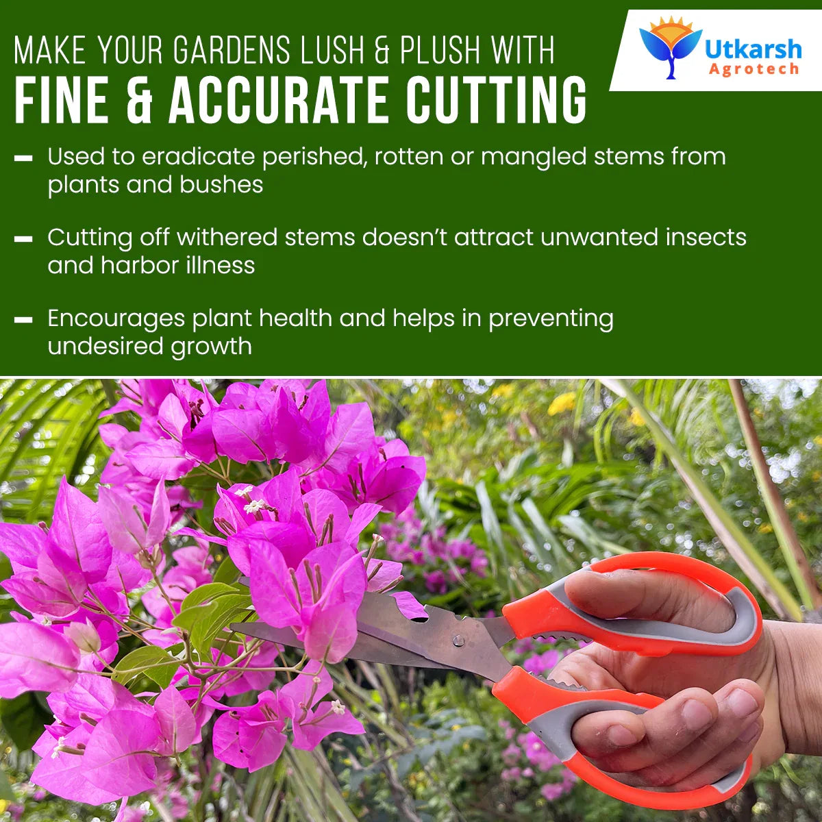 Garden Scissors | Heavy Duty Steel Scissors for Plant Cutting, Pruning, Thinning, and Harvesting | Multifunction Professional Indoor/Outdoor Gardening Scissors | Kitchen Scissors - Utkarsh Agrochem Pvt ltd. 