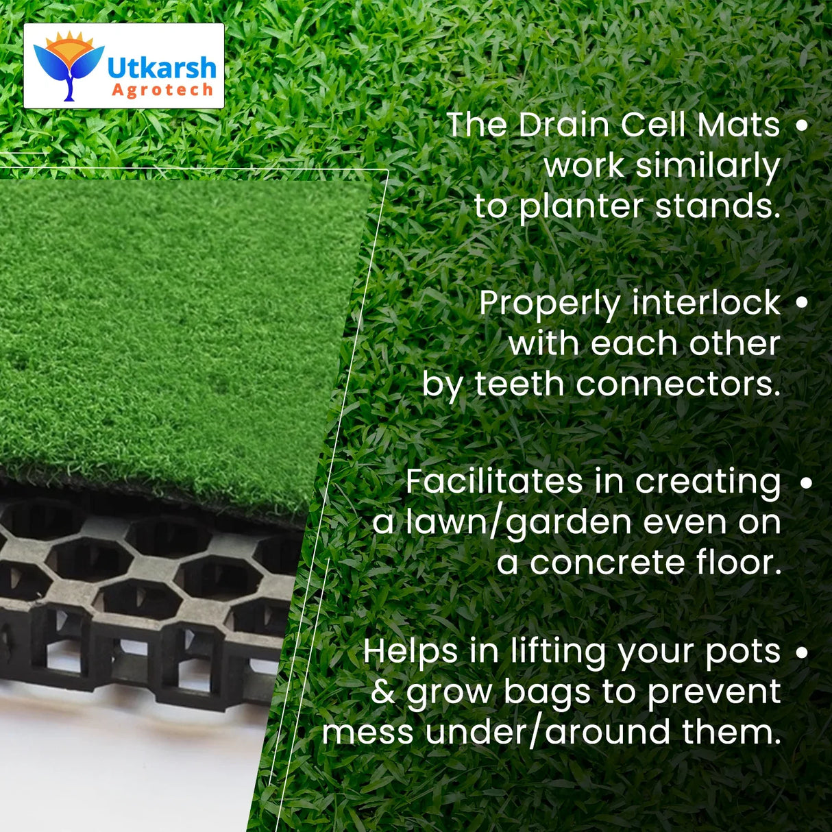 Garden Drainage Cell Mats (Thickness: 20 mm) Terrace, Kitchen, Indoor-Outdoor| Heavy-Duty, Highly Durable Polypropylene Water Drainage Mat - Utkarsh Agrochem Pvt ltd. 