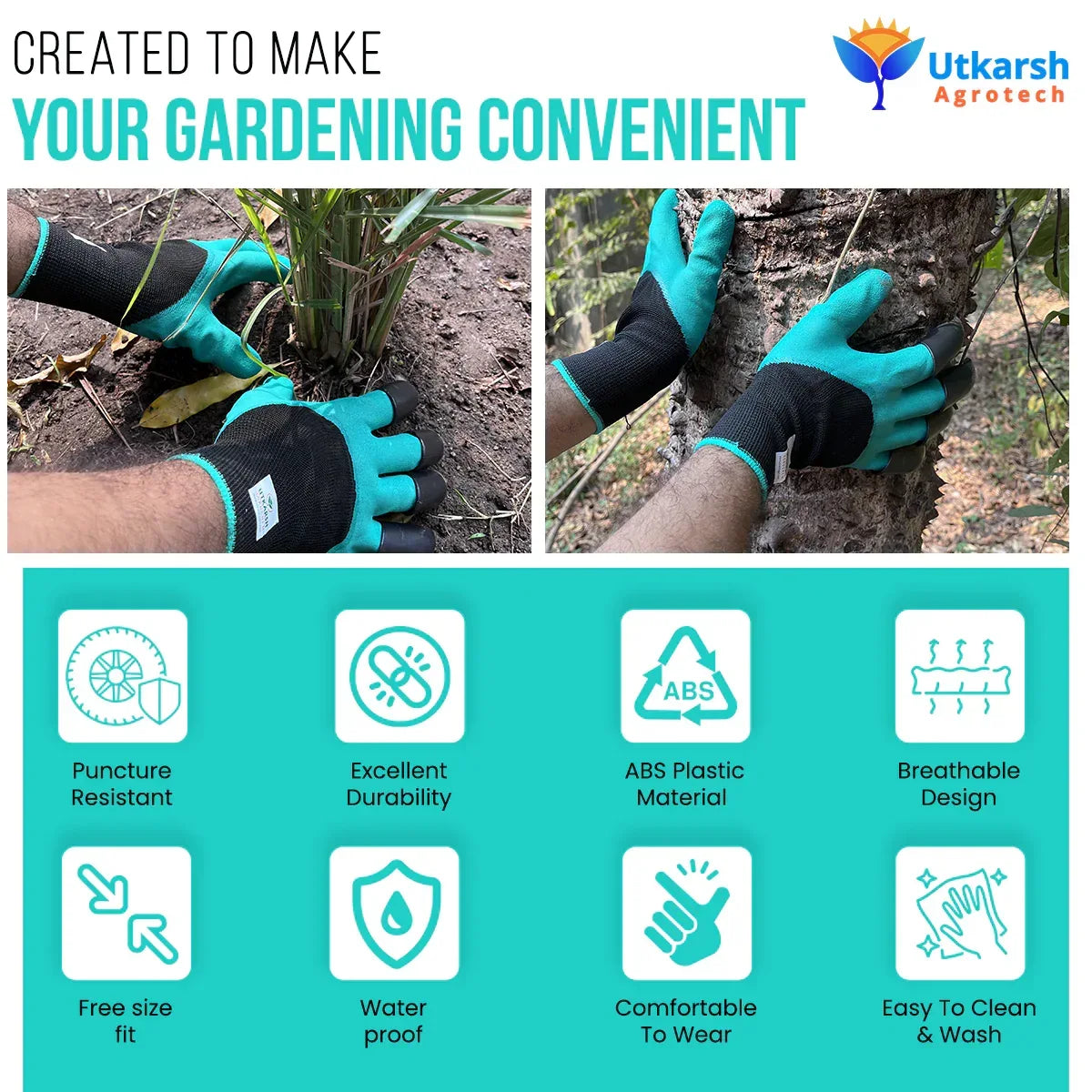 Essential Gardening Hand Tools - 7 pieces | Gardening Tool Set Combo | Durable Home Garden Tool Kit for Soil | Cultivator, Big and Small Trowel, Weeder, Fork, 3 inch Khurpi & ABS Garden Gloves - Utkarsh Agrochem Pvt ltd. 