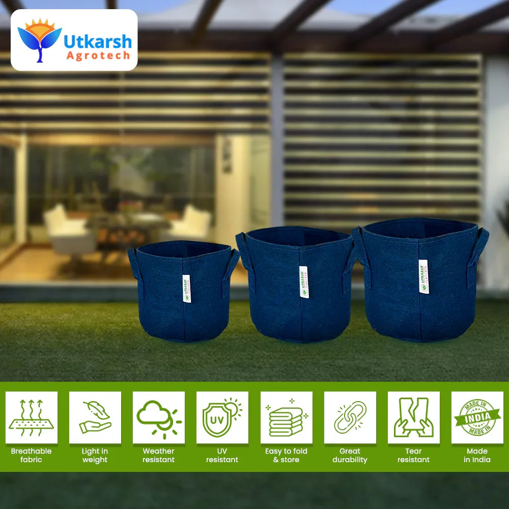 400 GSM Geotextile Fabric Growbags- Blue, Pack of 5 - Utkarsh Agrochem Pvt ltd. 