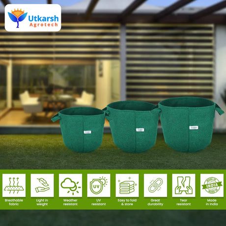 400 GSM Geotextile Fabric Growbags- Green, Pack of 10 - Utkarsh Agrochem Pvt ltd. 