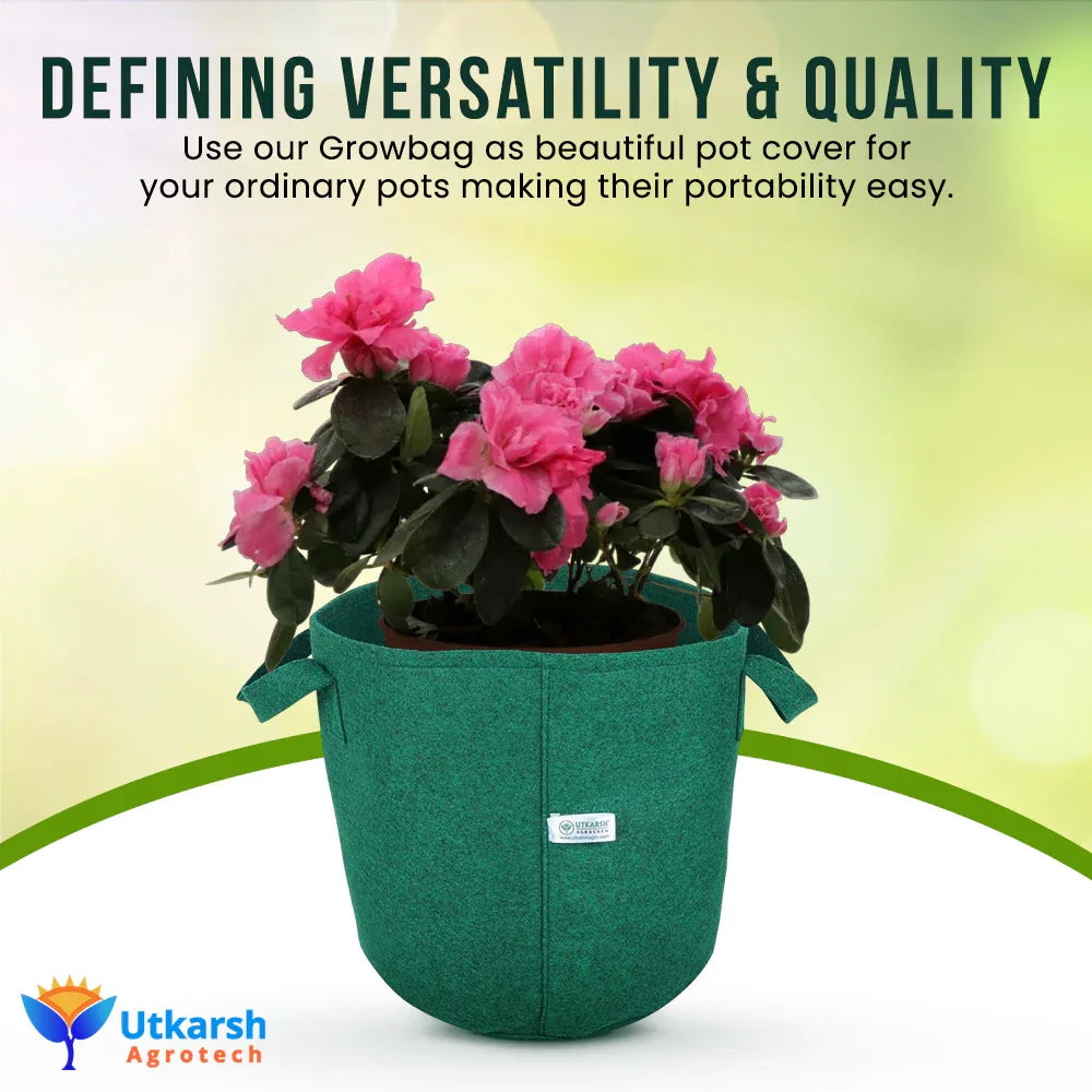 400 GSM Geotextile Fabric Growbags- Green, Pack of 10 - Utkarsh Agrochem Pvt ltd. 