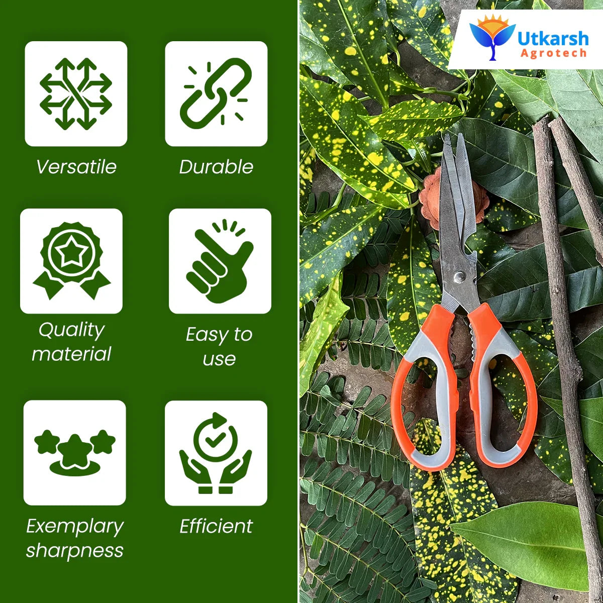 Garden Scissors | Heavy Duty Steel Scissors for Plant Cutting, Pruning, Thinning, and Harvesting | Multifunction Professional Indoor/Outdoor Gardening Scissors | Kitchen Scissors - Utkarsh Agrochem Pvt ltd. 
