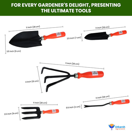 Gardening Hand Tools Set - 5 Pieces (Cultivator, Big and Small Trowel, Weeder, Fork) | Tools for Home Garden | Durable Plant Tool Kit | Farming Tools - Utkarsh Agrochem Pvt ltd. 